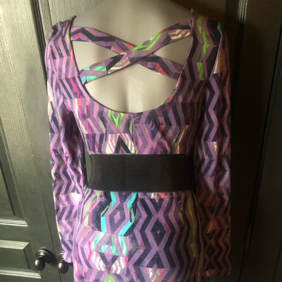 Purple Cotton/Spandex Print Body-con Dress - Picture 8 of 10